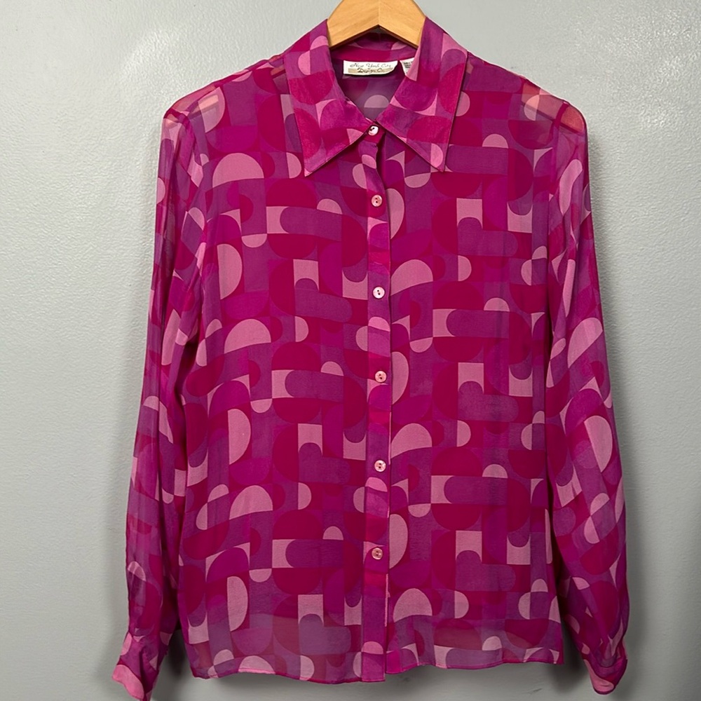 Vintage Pink Silk Long Sleeve Sheer Silk lined shirt size Large